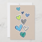 Invitation Baby shower Cream Blue Green Hearts (Devant)