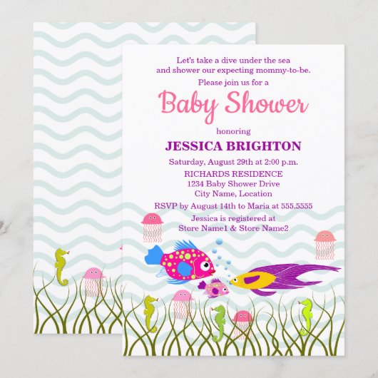 Invitation Baby Shower Créatures Marines (Devant / Derrière)