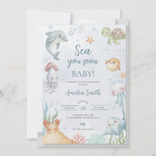 Invitation Baby Shower Créatures Marines à l'aquarelle