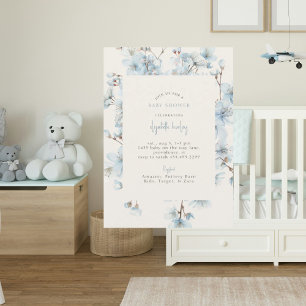 Invitation Baby Shower Crème Florale Bleue