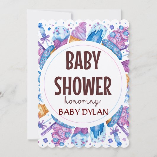 Invitation Baby shower Crème glacée Aquarelle Art (Devant)