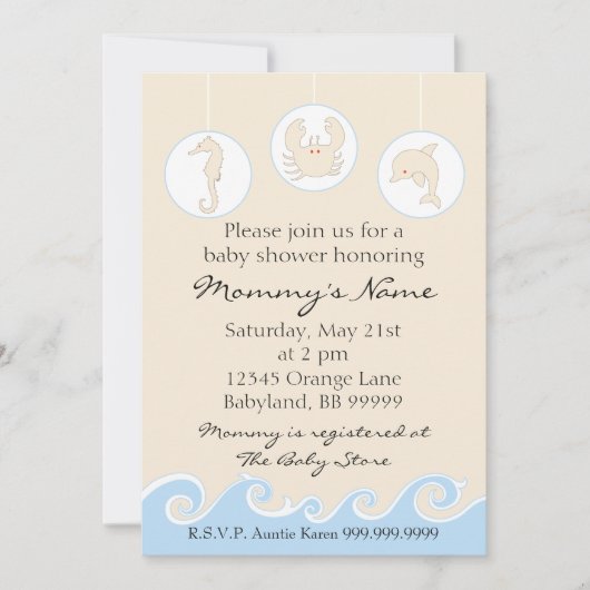 Invitation baby shower. Crème mobile Sea bleu (Devant)