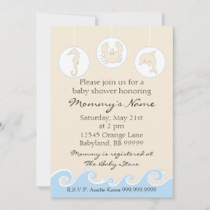 Invitation baby shower. Crème mobile Sea bleu