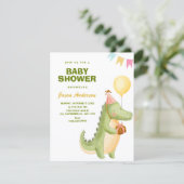 Invitation Baby shower crocodile mignon vert (Debout devant)