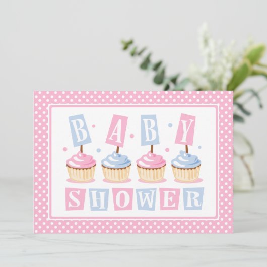 Invitation Baby shower Cupcake (Debout devant)