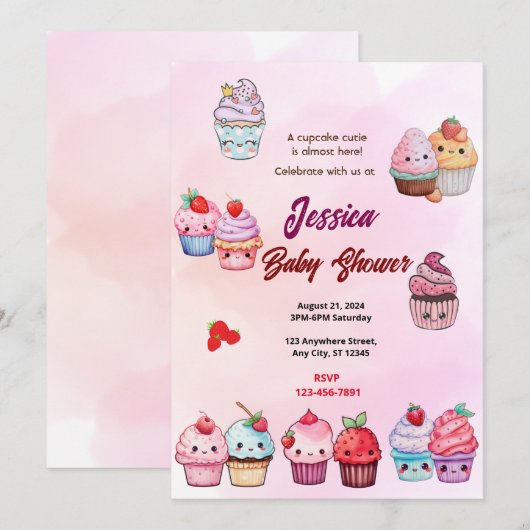 Invitation Baby shower Cupcake (Devant / Derrière)