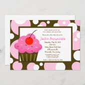 Invitation Baby shower Cupcake moderne Dot rose chocolat (Devant / Derrière)
