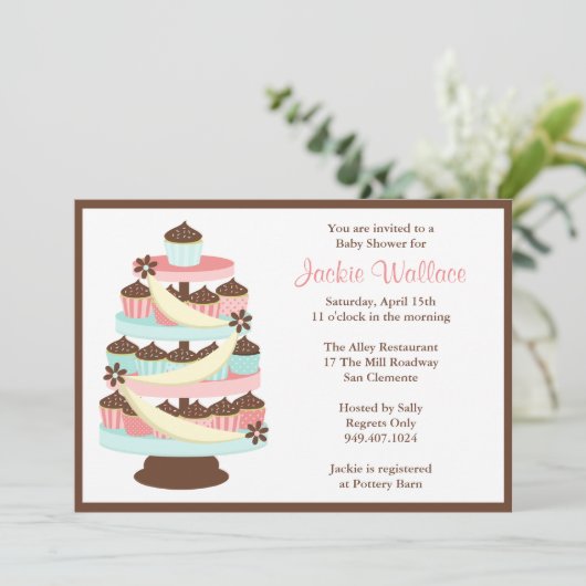 Invitation Baby shower Cupcake Tower (Debout devant)
