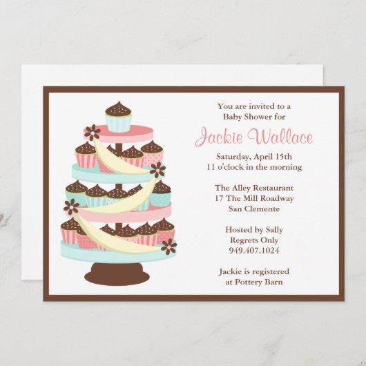 Invitation Baby shower Cupcake Tower (Devant / Derrière)
