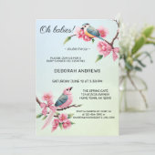 Invitation Baby shower Cute Birds Bow Twins (Debout devant)