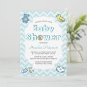 Invitation Baby shower Cute Blue Chevron (Debout devant)