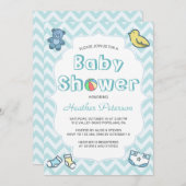 Invitation Baby shower Cute Blue Chevron (Devant / Derrière)
