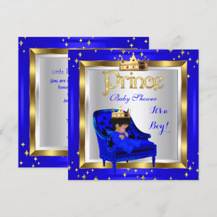 Invitation Baby shower Cute Boy Prince Royal Blue Chaise A