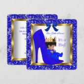 Invitation Baby shower Cute Boy Prince Royal Blue Chaussure 2 (Devant / Derrière)
