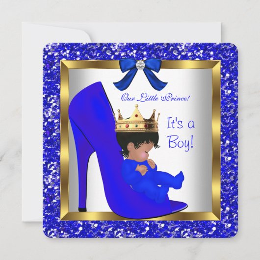 Invitation Baby shower Cute Boy Prince Royal Blue Chaussure 2 (Devant)