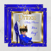 Invitation Baby shower Cute Boy Prince Royal Blue Chaussure C (Devant / Derrière)