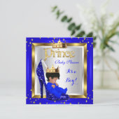 Invitation Baby shower Cute Boy Prince Royal Blue Chaussure C (Debout devant)