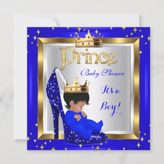 Invitation Baby shower Cute Boy Prince Royal Blue Chaussure C (Devant)