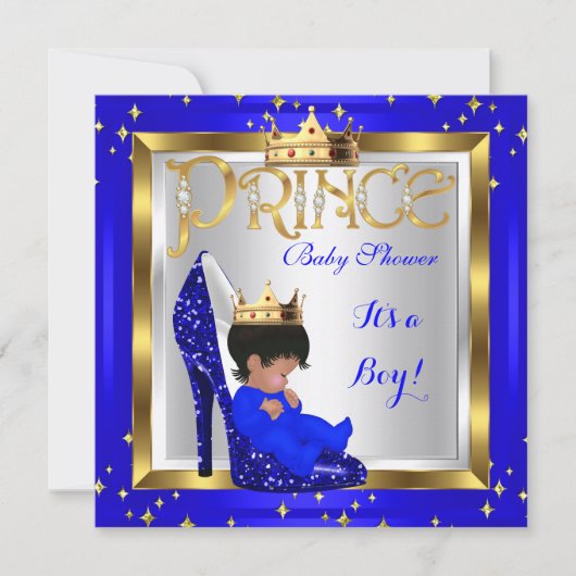 Invitation Baby shower Cute Boy Prince Royal Blue Chaussure D (Devant)