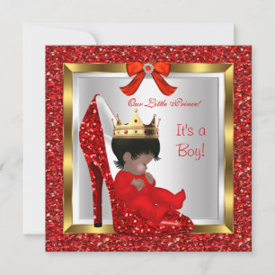 Invitation Baby shower Cute Boy Prince Royal Red Shoe 2
