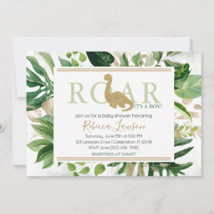 Invitation Baby Shower Cute Brontosaurus Dinosaure Rose Gold 