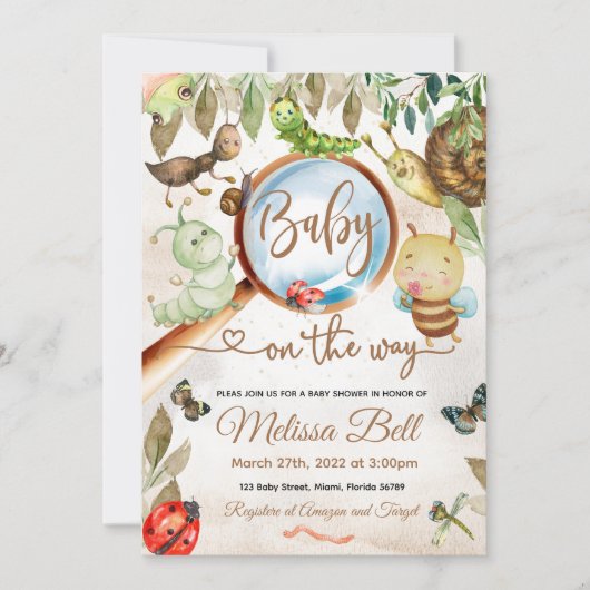 Invitation Baby shower Cute Bug & Caterpillar (Devant)
