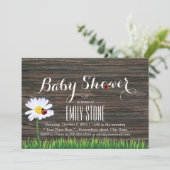 Invitation Baby shower Cute Daisy & Ladybugs Elégant Bois (Debout devant)