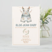 Invitation Baby shower Cute Denim Blue Jean (Debout devant)