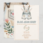 Invitation Baby shower Cute Denim Blue Jean (Devant / Derrière)