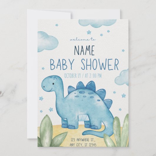 Invitation Baby shower Cute Dinosaur (Devant)
