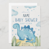 Invitation Baby shower Cute Dinosaur (Devant / Derrière)