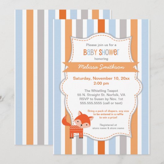 Invitation Baby shower Cute Fox, sexe neutre (Devant / Derrière)