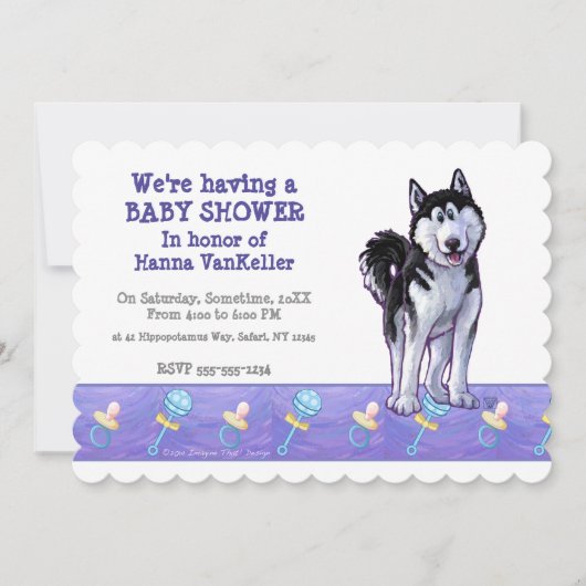 Invitation Baby shower Cute Husky (Devant)