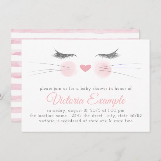 Invitation Baby shower Cute Kitten (Devant / Derrière)
