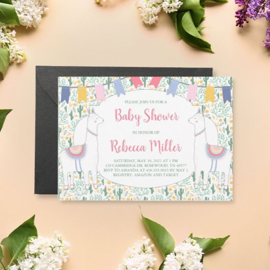 Invitation Baby shower Cute Llama Fiesta