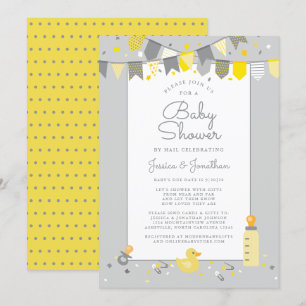 Invitation Baby Shower Cute par courrier Jaune Gris Moderne