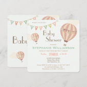 Invitation Baby shower Cute Pastel Bunting & Hot Air (Devant / Derrière)