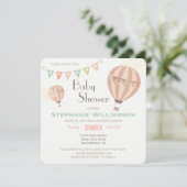 Invitation Baby shower Cute Pastel Bunting & Hot Air (Debout devant)