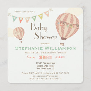 Invitation Baby shower Cute Pastel Bunting & Hot Air