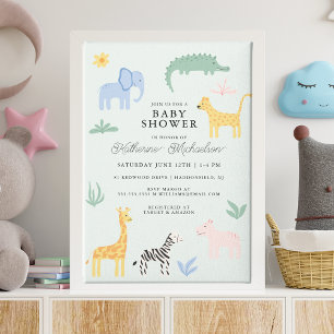 Invitation Baby shower Cute Wildlife Baby Animaux