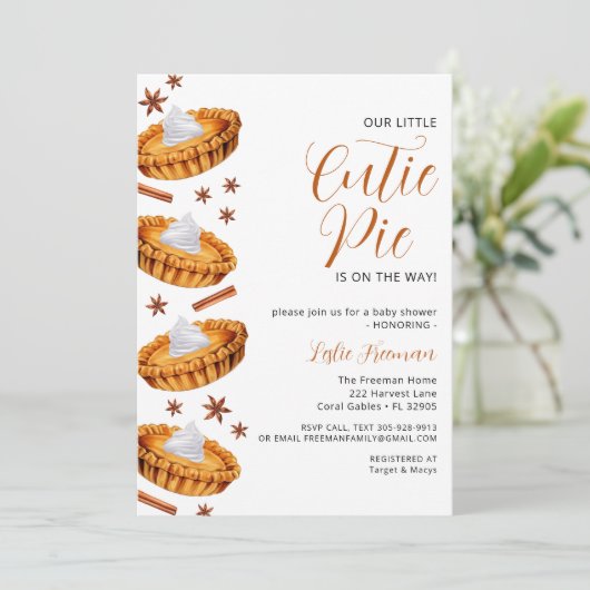 Invitation Baby shower Cutie Pie Thanksgiving (Debout devant)