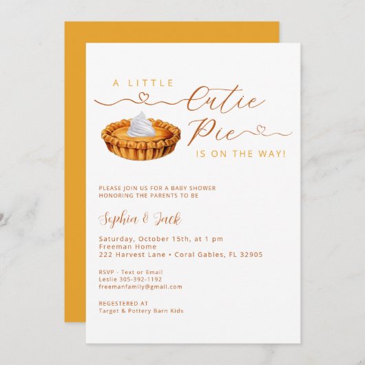Invitation Baby shower Cutie Pie Thanksgiving (Devant / Derrière)