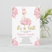 Invitation Baby shower cygne fille (Debout devant)