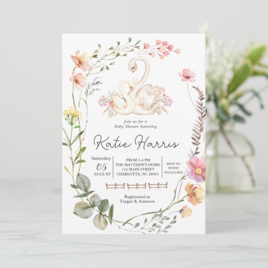 Invitation Baby shower cygne, invitation cygne (Debout devant)