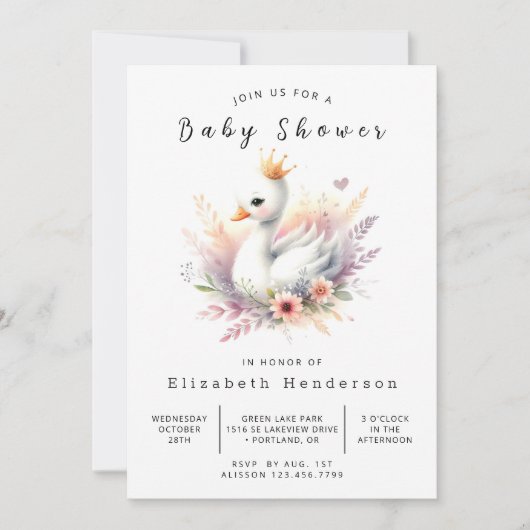 Invitation Baby shower cygne numérique Boho (Devant)