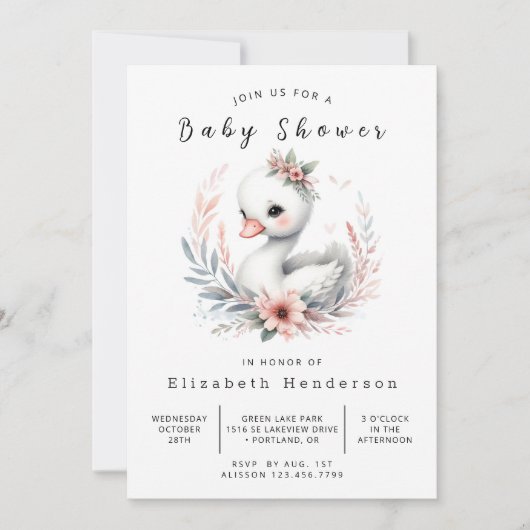 Invitation Baby shower cygne numérique chic (Devant)