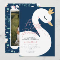 Baby shower cygne rose fille élégant bleu marine m