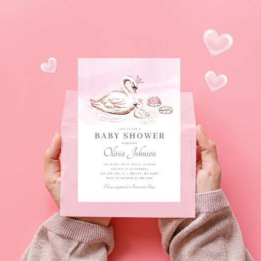 Invitation Baby shower cygne rose princesse modern