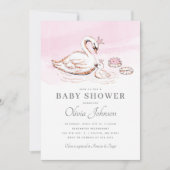 Invitation Baby shower cygne rose princesse modern (Devant)