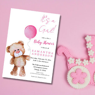 Invitation Baby shower d’ours minimaliste - C’est une fille